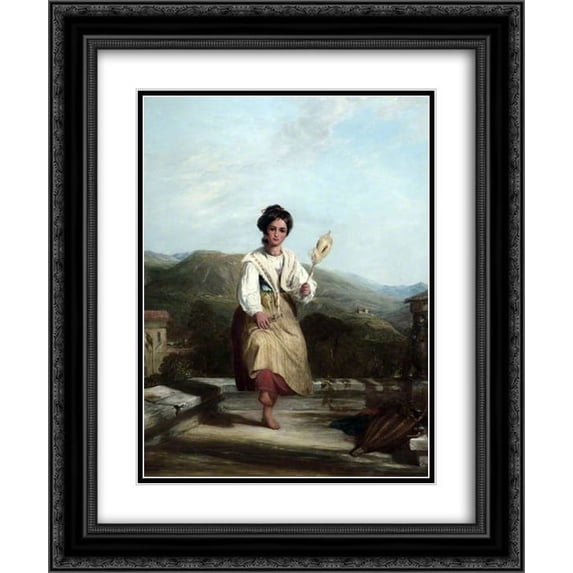 William Collins 2x Matted 20x24 Black Ornate Framed Art Print 'Spinning Girl of Sorrento '