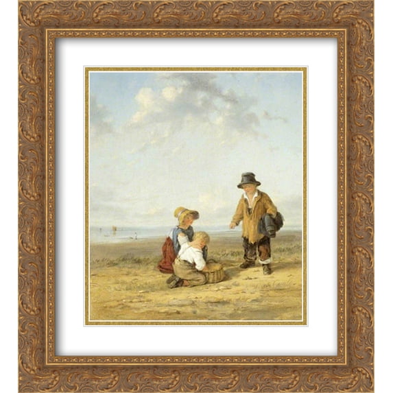 William Collins 2x Matted 20x24 Gold Ornate Framed Art Print 'Figures on the Seashore'