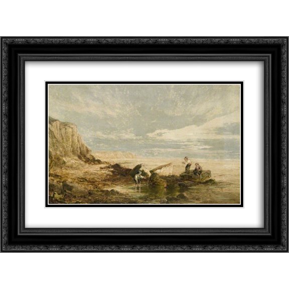 William Collins 2x Matted 24x20 Black Ornate Framed Art Print 'Beach, Boys Sailing a Toy Boat'