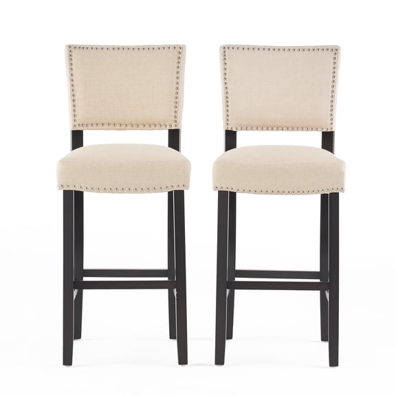 William Contemporary Linen Barstool (Set of 2), Dark Beige and Wenge