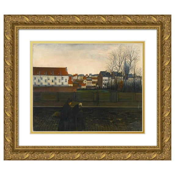 William Degouve de Nuncques 14x12 Gold Ornate Wood Frame and Double Matted Museum Art Print Titled - Brussels Landscape