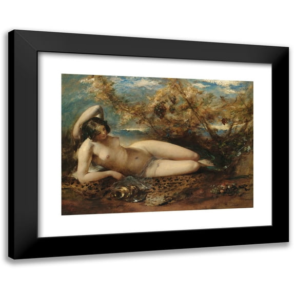 William Etty 14x11 Black Modern Framed Museum Art Print Titled - A Young Women Reclining on a Fur Rug (1840s)