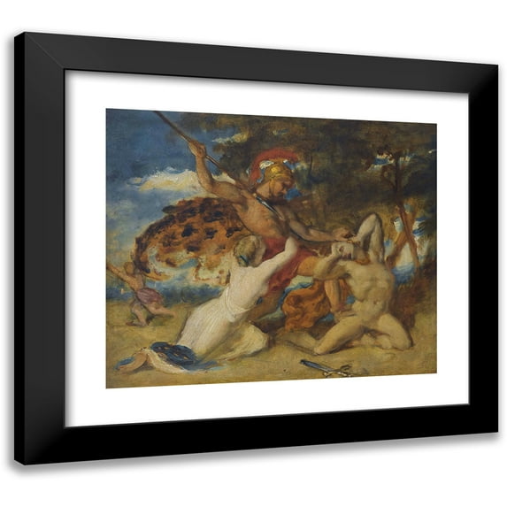 William Etty 14x12 Black Modern Framed Museum Art Print Titled - Study for the Combat, Woman Pleading for the Vanquished