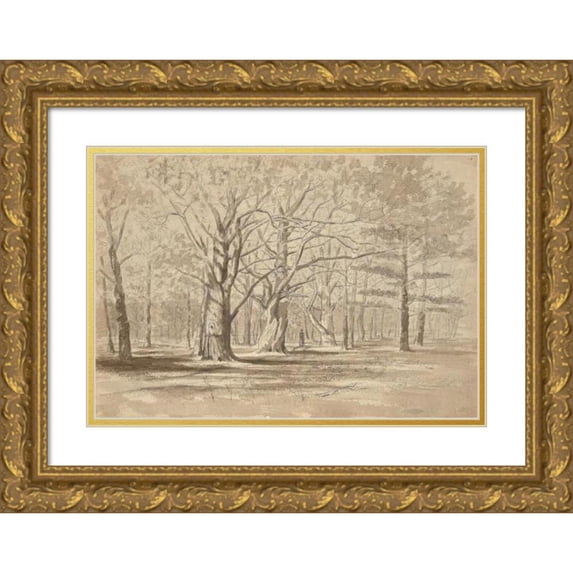 William Fowler Hopson 18x14 Gold Ornate Wood Frame and Double Matted Museum Art Print Titled - College Woods (ca. 1900)