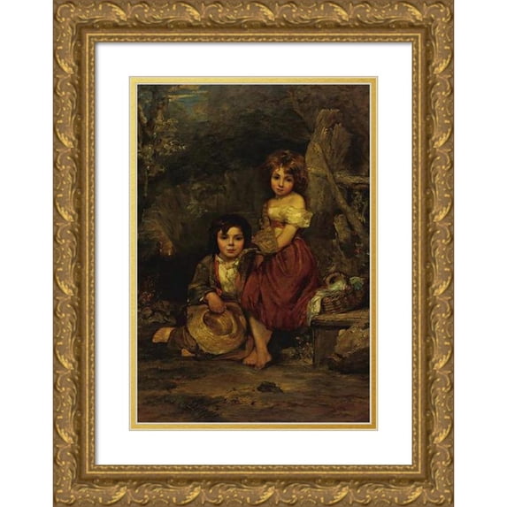 William Frederick Witherington 14x18 Gold Ornate Wood Frame and Double Matted Museum Art Print Titled - The Young Picnickers (1845)