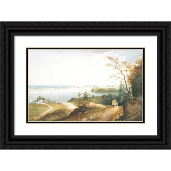 William Guy Wall 24x16 Black Ornate Framed Double Matted Museum Art Print Titled: New York from Weehawk (ca. 1820-23)