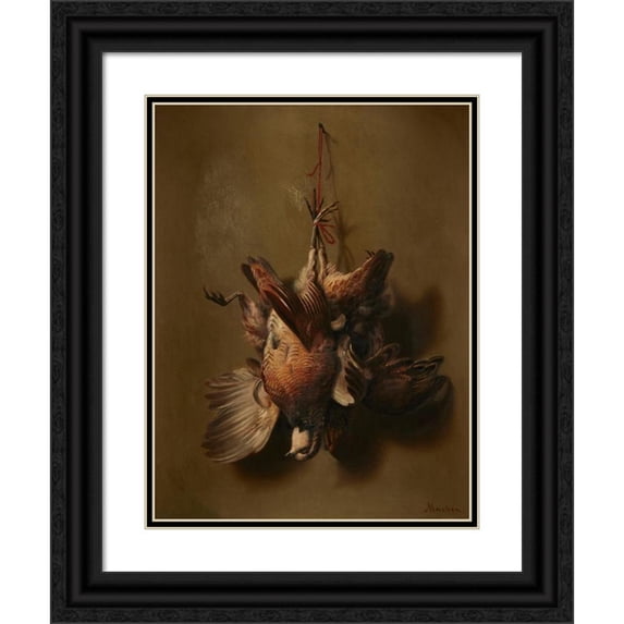 William H. Machen 15x18 Black Ornate Wood Framed Double Matted Museum Art Print Titled - Hunt Trophy of Birds