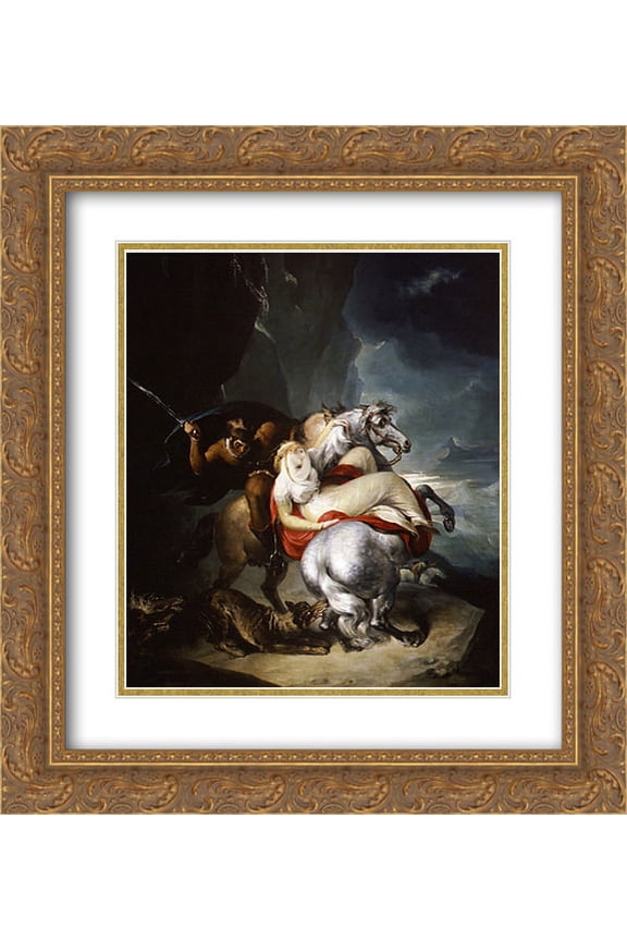 William Hamilton 2x Matted 20x24 Gold Ornate Framed Art Print 'The Wolves Descending from the Alps '