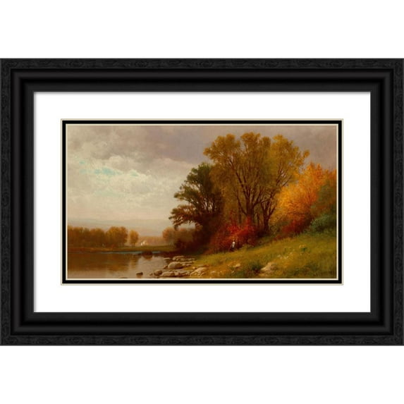 William Hart 14x10 Black Ornate Wood Framed Double Matted Museum Art Print Titled: A Fall Day (1872)
