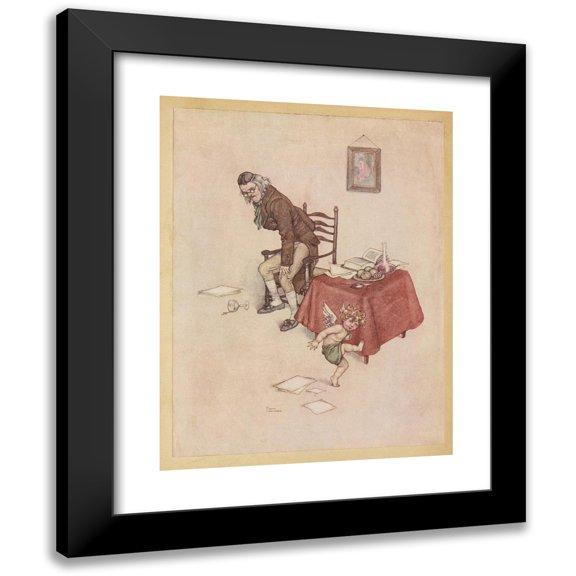 William Heath Robinson 12x14 Black Modern Framed Museum Art Print Titled - He Jumped Down from the Old Man's Lap and Danced Around Him on the Floor (1913)