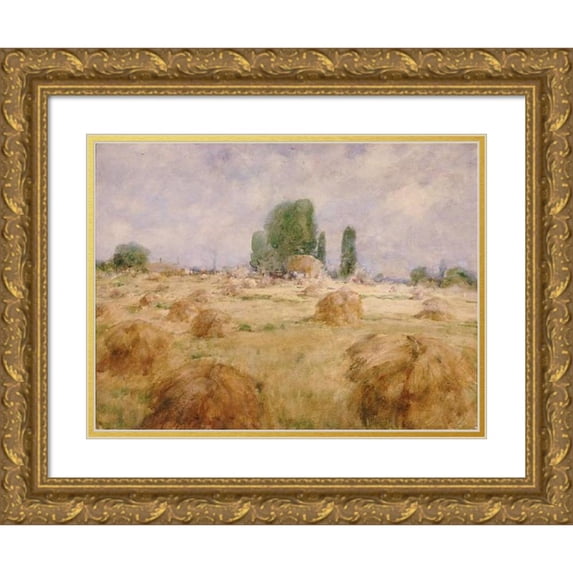 William Henry Holmes 18x14 Gold Ornate Wood Frame and Double Matted Museum Art Print Titled - Field of Wheat Shock