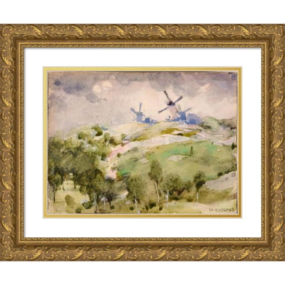 William Henry Holmes 18x14 Gold Ornate Wood Frame and Double Matted Museum Art Print Titled - Windmills