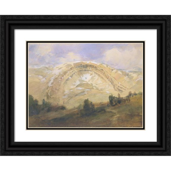 William Henry Holmes 24x19 Black Ornate Framed Double Matted Museum Art Print Titled: Folded Strata, a Great Geological Arch, Colorado (1874)