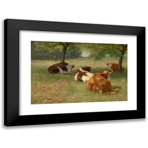 William Henry Howe 24x17 Black Modern Framed Museum Art Print Titled - Cows in a Grassy Field (1890)
