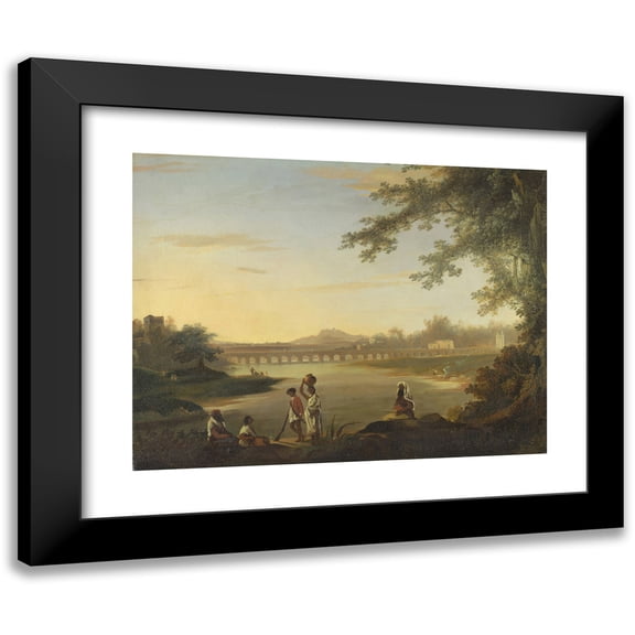 William Hodges 18x15 Black Modern Framed Museum Art Print Titled - The Marmalong Bridge, with a Sepoy and Natives in the Foreground