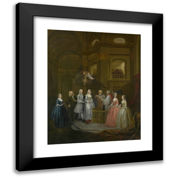 William Hogarth 12x14 Black Modern Framed Museum Art Print Titled - The Wedding of Stephen Beckingham and Mary Cox (1729)