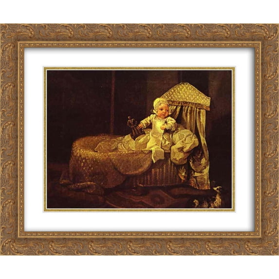 William Hogarth 2x Matted 24x20 Gold Ornate Framed Art Print 'Gerard Anne Edwards in His Cradle '