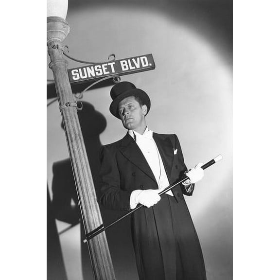 William Holden in Sunset Blvd. Boulevard 24x36 Poster top hat posing by vintage street sign