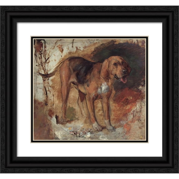 William Holman Hunt 16x15 Black Ornate Wood Framed Double Matted Museum Art Print Titled - Study of a Bloodhound (1848)