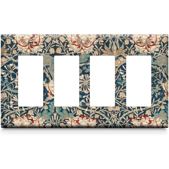 William Honeysuckle Light Switch Cover Plate Quad Gang Quad Rocker Switch Cover Outlet Covers Wall Plate Light Switch for Bedroom Kitchen 8.3 × 4.7 Inch