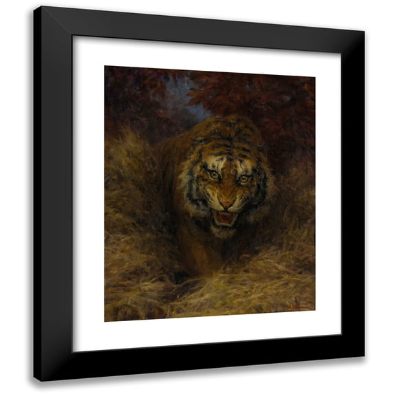 William Huggins 20x24 Black Modern Framed Museum Art Print Titled - Tiger in the Grass ( 1883)