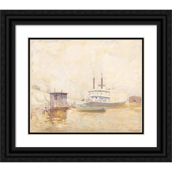 William J. Forsyth 14x12 Black Ornate Wood Framed Double Matted Museum Art Print Titled: Ohio River Boat (1934)