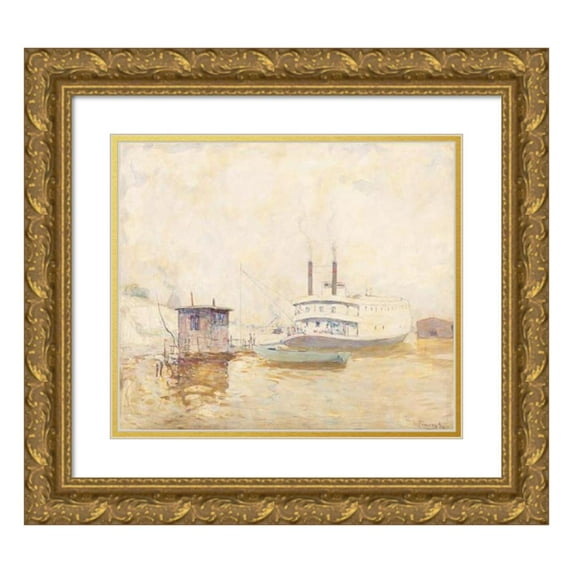 William J. Forsyth 23x20 Gold Ornate Framed and Double Matted Museum Art Print Titled - Ohio River Boat (1934)