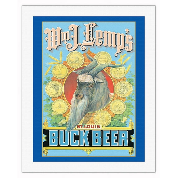 William J. Lemp’s Buck Beer - St. Louis, Missouri - Vintage Advertising Poster c.1886 - Fine Art Rolled Canvas Print (Unframed) 20in x 26in
