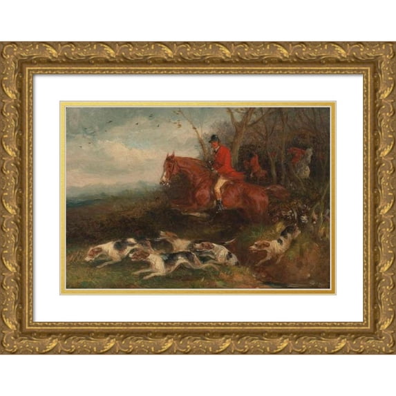 William J. Shayer 24x18 Gold Ornate Framed and Double Matted Museum Art Print Titled - Foxhunting; Breaking Cover (1863)