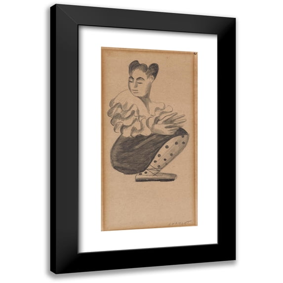 William James Glackens 14x24 Black Modern Framed Museum Art Print Titled - Portrait of Janet Braguin in the Style of Jean Charlot (Early 20th Century)