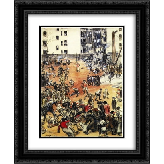 William James Glackens 2x Matted 20x24 Black Ornate Framed Art Print '1911 For the Championship of the Backlot League'