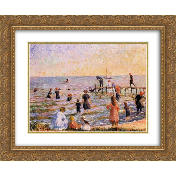 William James Glackens 2x Matted 24x20 Gold Ornate Framed Art Print 'Bathing at Bellport, Long Island'
