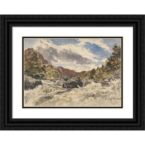 William James Müller 18x14 Black Ornate Wood Framed Double Matted Museum Art Print Titled - A Mountain Torrent