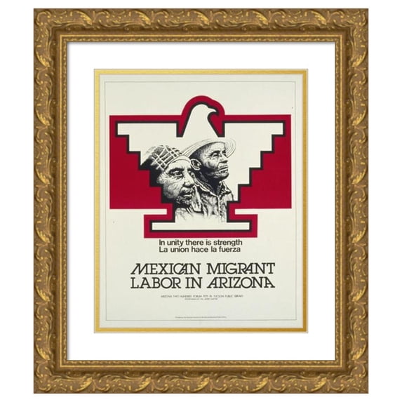 William Jeffrey Hartter 15x18 Gold Ornate Wood Frame and Double Matted Museum Art Print Titled - Mexican Migrant Labor in Arizona in Unity There is Strength (1976)