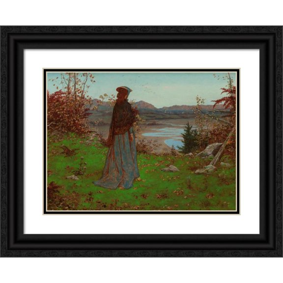 William John Hennessy 24x19 Black Ornate Framed Double Matted Museum Art Print Titled: Woman in an Autumn Landscape (1868)