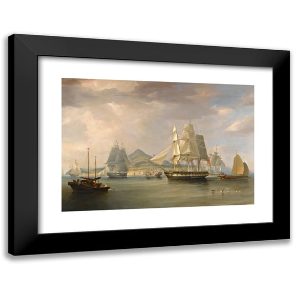 William John Huggins 14x11 Black Modern Framed Museum Art Print Titled - The Opium Ships at Lintin, China (1824)
