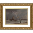 thumbnail image 1 of William Joy 18x14 Gold Ornate Wood Frame and Double Matted Museum Art Print Titled - A Lugger Driving Ashore in a Gale, 1 of 4