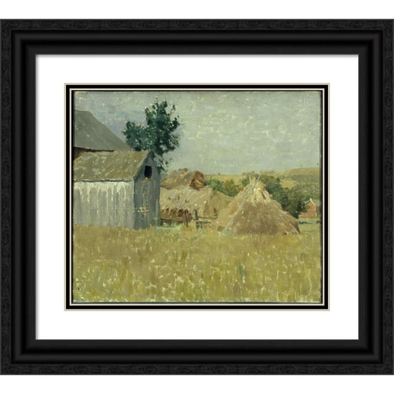 William Langson Lathrop 14x12 Black Ornate Wood Framed Double Matted Museum Art Print Titled: Gray Barn