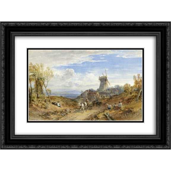 William Leighton Leitch 2x Matted 24x18 Black Ornate Framed Art Print 'A Windmill by a Country Road'