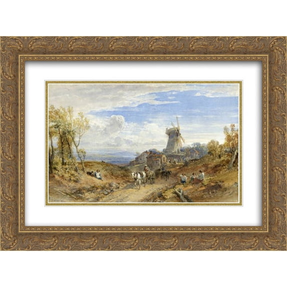 William Leighton Leitch 2x Matted 24x18 Gold Ornate Framed Art Print 'A Windmill by a Country Road'