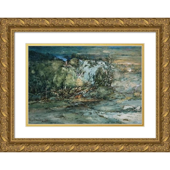William Louis Sonntag 24x17 Gold Ornate Framed and Double Matted Museum Art Print Titled - Frontier Cabin (1894)