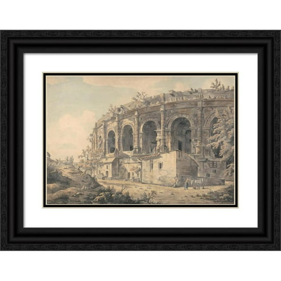 William Marlow 14x11 Black Ornate Wood Framed Double Matted Museum Art Print Titled: The Amphitheater at Nimes