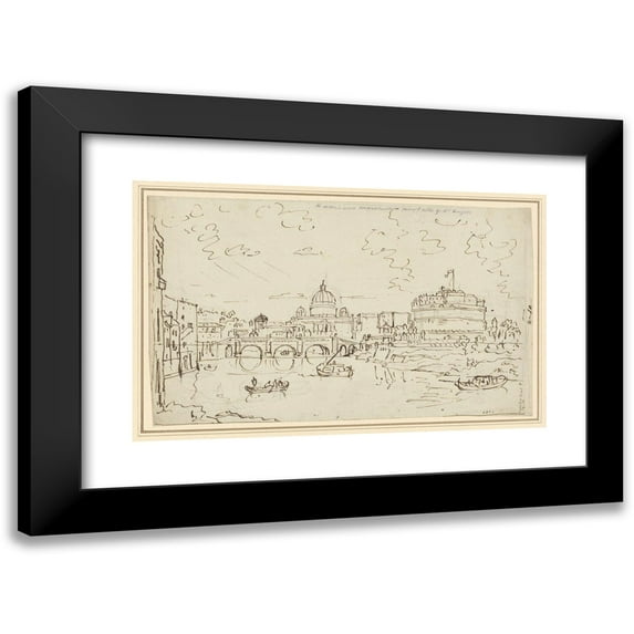 William Marlow 18x13 Black Modern Framed Museum Art Print Titled - The Tiber with Saint Peter's and the Castel S. Angelo (Recto) (1765-1768)