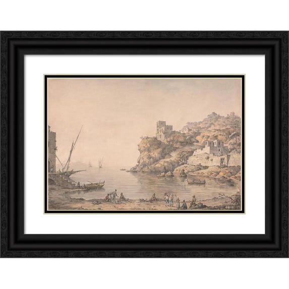 William Marlow 18x14 Black Ornate Wood Framed Double Matted Museum Art Print Titled - The Coast Near Naples