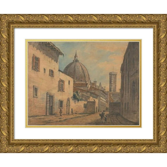 William Marlow 24x19 Gold Ornate Framed and Double Matted Museum Art Print Titled - A Street in Florence with the Duomo and Campanile in the Background (ca. 1765)