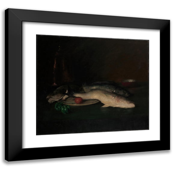 William Merritt Chase 13x12 Black Modern Framed Museum Art Print Titled - Still Life; Fish (1908)
