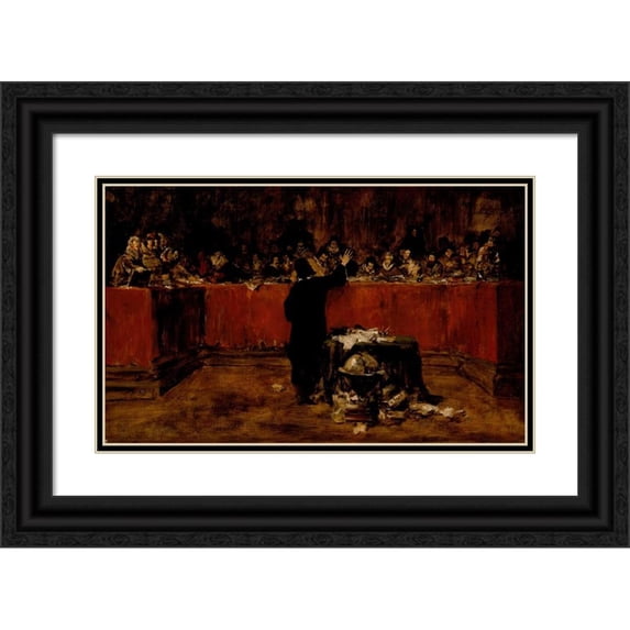 William Merritt Chase 14x11 Black Ornate Wood Framed Double Matted Museum Art Print Titled: Christopher Columbus Before the Spanish Council (circa 1876)