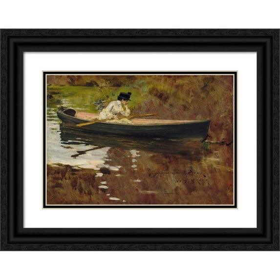 William Merritt Chase 14x11 Black Ornate Wood Framed Double Matted Museum Art Print Titled: Mrs. Chase in Prospect Park (1886)