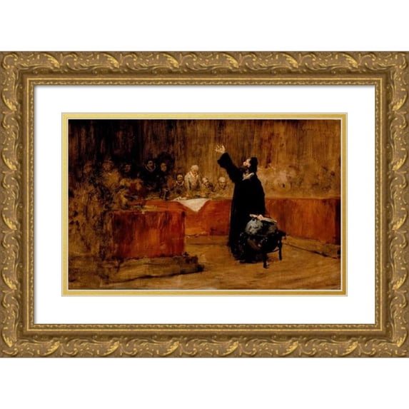 William Merritt Chase 14x11 Gold Ornate Wood Frame and Double Matted Museum Art Print Titled - Christopher Columbus Before the Council of Salamanca (circa 1876)
