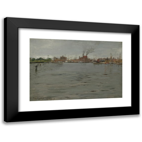 William Merritt Chase 18x13 Black Modern Framed Museum Art Print Titled - Harbor Scene, Brooklyn Docks (1886)